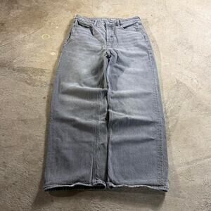 Grey Baggy High Rise Wide Leg Jeans